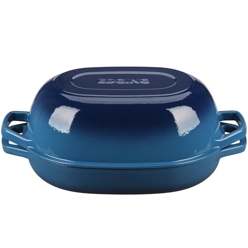 Enameled Cast Iron Oval Dutch Oven Pot with Lid (Lake Blue / 7 Quart)