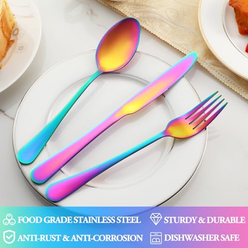 60 Pcs Rainbow Silverware Set Service for 12 (Rainbow)