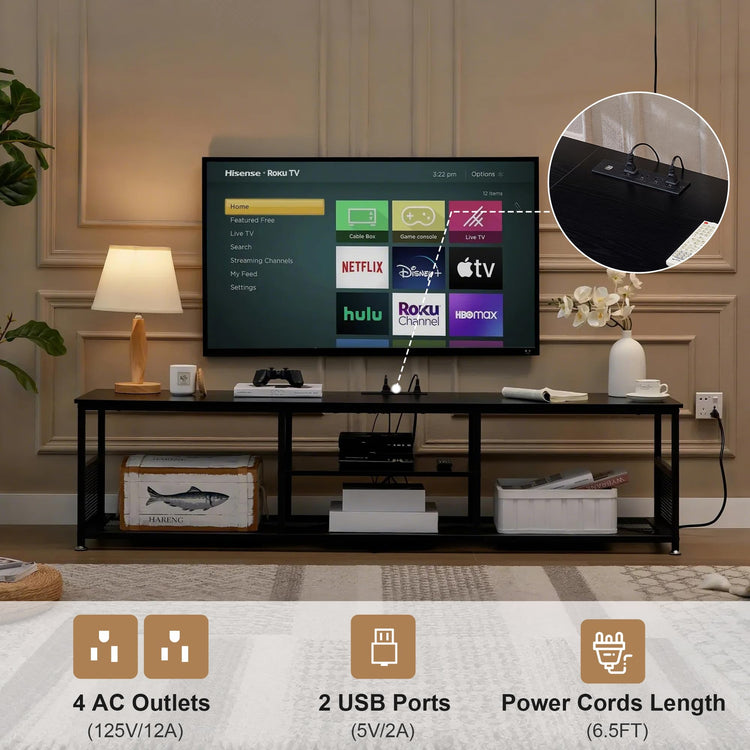TV Stand with Power Outlets for Televisions up to 80Inch (Black / 70 Inches / With Power Outlets)