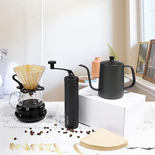 Coffee Set Coffee Dripper Server Glass Sharing Pot Pour Over Coffee Kettle Coffee Grinder Coffee Maker Set for Home Outdoor (black)