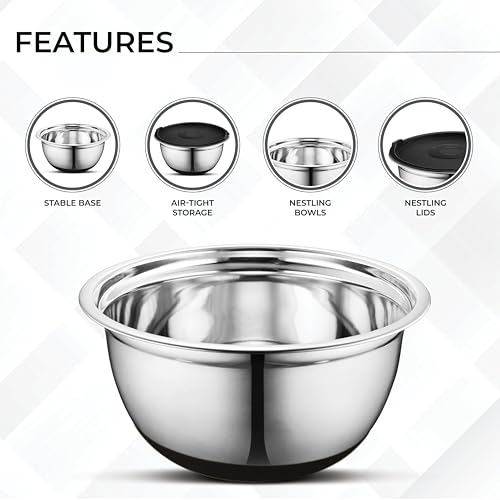 Premium Brushed Stainless Steel Mixing Bowls Sets (9 pc (0.25 qt, 1 qt, 1.5 qt, 3 qt, 5 qt))