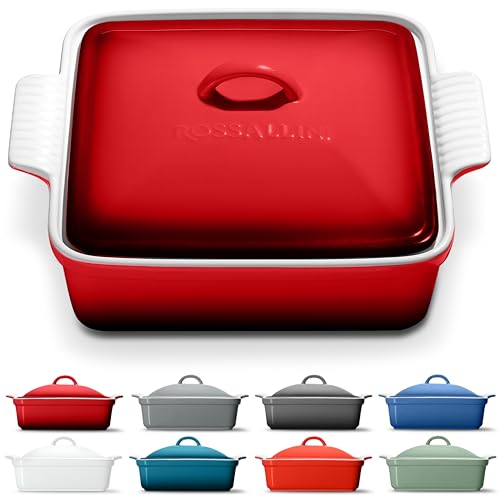 Square Stoneware Casserole Dish with Lid (2.5 Qt / Deep Red)