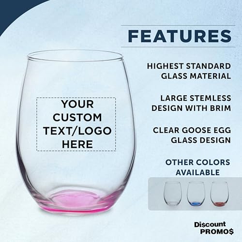 Custom Stemless Wine Glasses in Bulk by ARC Perfection (- Custom – Pink / 10/50/100)
