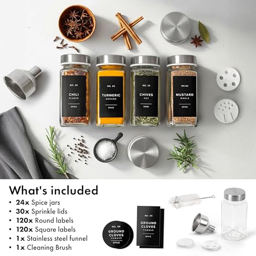 Glass Spice Jars with Label (Stainless Steel Lid)