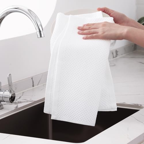 100% Cotton Oversized Waffle Weave Kitchen Towels 4 (White / 20 X 28 - 4 Pack)