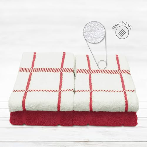 100% Cotton Terry Dish Cloth & Dish Towel (Dish Towel - 4 pack / Red)