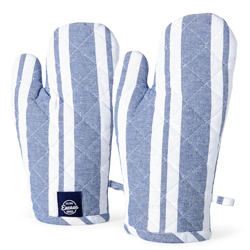 Oven Mitts Heat Resistant Kitchen Gloves (Oven Gloves / Franca Blue Stripes)