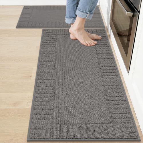 Kitchen Rugs Non Slip Washable 2PCS (Grey / 20"x30"+20"x48" (Rectangular))