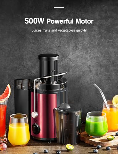 Juicer Machine 500W Centrifugal Juicer with Extra Wide Feed Chute (500W / Metallic Red)