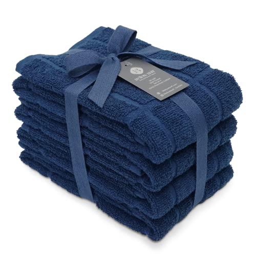 100% Cotton Terry Dish Towels for Kitchen (Dish Towel - 4 pack(Solid) / Navy Blue)