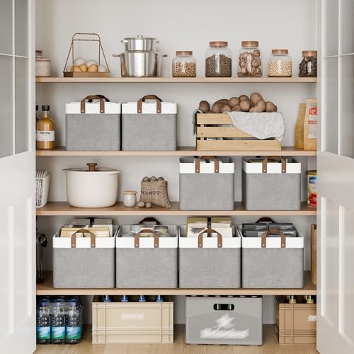 Fabric Storage Bins (Gray & White / 19" L x 13 ¼" W x 11" H)