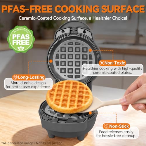 4 in 1 Mini Waffle Maker with Removable Plates (Graphite)