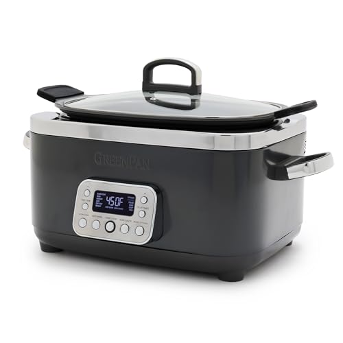 Elite 14-in-1 Nonstick 6QT Electric Slow Cooker, PFAS-Free Ceramic Multi-Cooker, In-Pot Browning, Dishwasher Safe Lid & Removable Crock, Stainless Steel Steamer, Silicone Handles, Graphite (6 Quarts / Graphite)