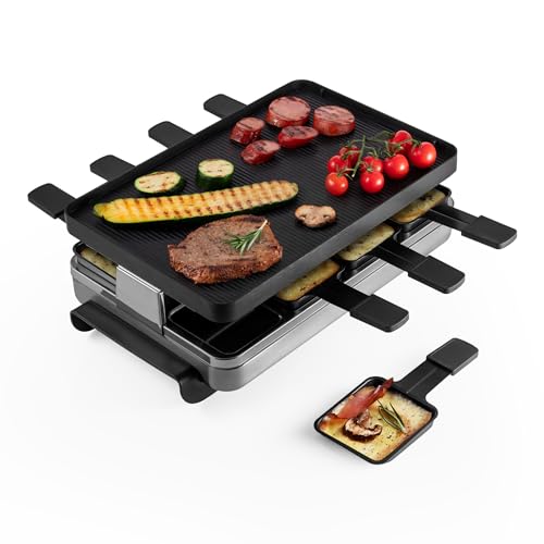 Classic Raclette Party Grill with Reversible Cast Aluminum Non (Reversible Aluminum Grill Plate / Brushed Stainless Steel)