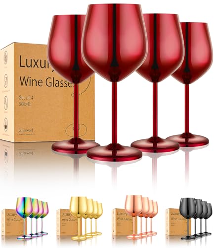 Unbreakable Stainless Steel Wine Glasses Set of 4 (Mirror Red / Set of 4)