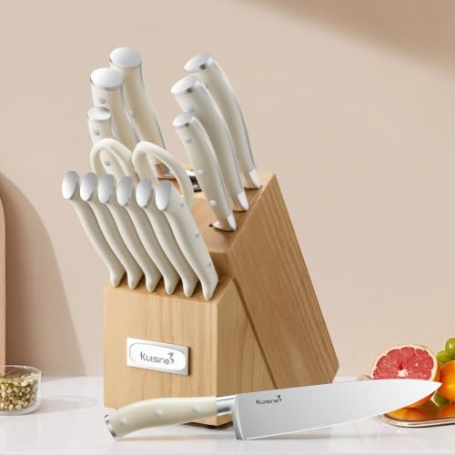 Upgraded Knife Set High Carbon Stainless Steel Ultra Sharp Blade Ergonomic Handle (Ivory Pro H / 15)