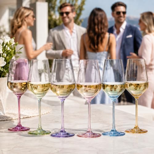 Colored Crystal Wine Glass Set of 6 (Multicolor)
