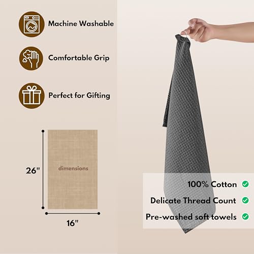 Cotton Kitchen Towel with Hanging Loop 16x26 inches (Set of 4 / Gray)