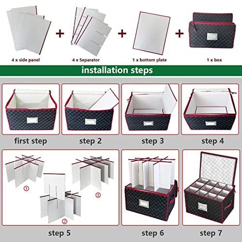 Christmas Stemware Storage Cases with Dividers (Black Claret / 2 Pack Wine Glass Storage (Black+Claret))