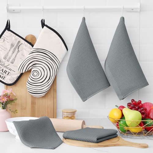 100% Cotton Waffle Weave Kitchen Dish Cloths 8 (Grey / 12 X 12 - 8 Pack)