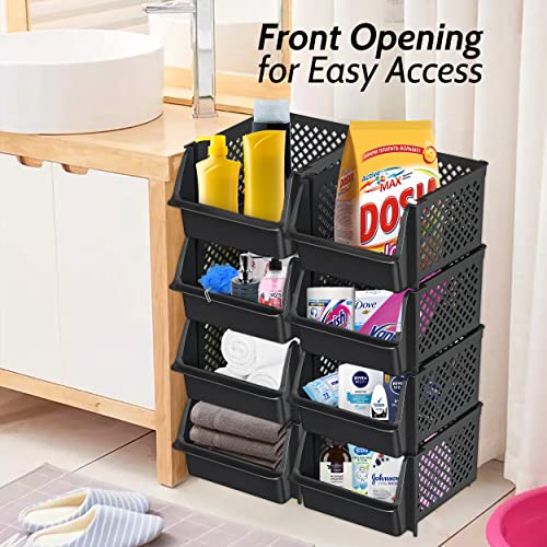 Stackable Storage Bins Open Front for Pantry Storage (4 Pack / Black)