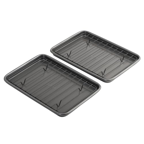 Set of 2 Nonstick Steel 9" x 6" Toaster Oven Mini Baking Sheets with Racks (9" x 6" (2- Piece Set) w/ Rack)
