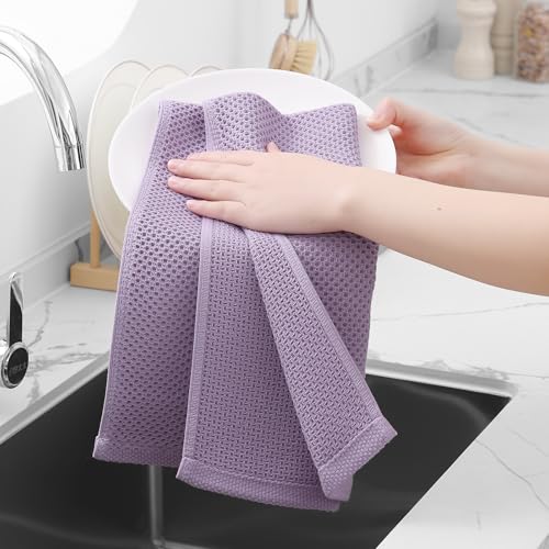 100% Cotton Waffle Weave Kitchen Dish Towels 4 (Lavender / 13 X 28 - 4 Pack)