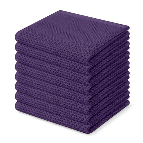 100% Cotton Waffle Weave Kitchen Dish Cloths 8 (Eggplant / 12 X 12 - 8 Pack)