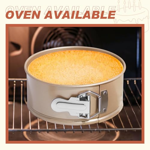 4 Pcs 6 Inch Non Stick Springform Pan with Removable Bottom Carbon Steel Round Springform Cheesecake Pan with Stainless Steel Spring Buckles for Baking Kitchens Restaurant (Champagne Gold / 6 Inch)