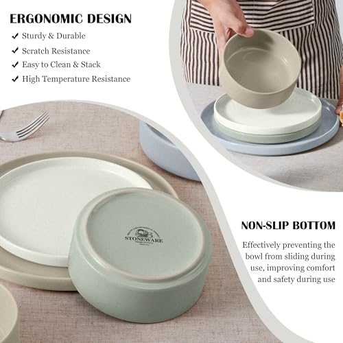 Stoneware Dinnerware Sets (Multicolor / Round-12pcs for 4)