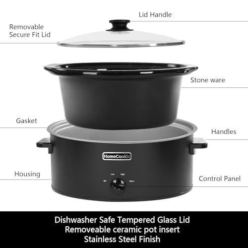 7 Quart Slow Cooker Oval Manual Pot Food Warmer with 3 Cooking Settings (7 Quarts / Black 2)