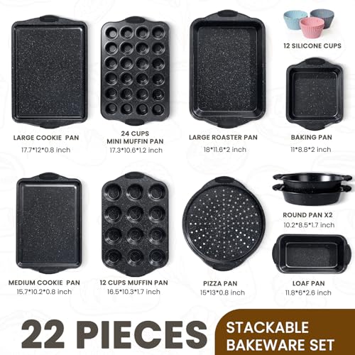 22 PCS Nonstick Baking Pans Set (Black)
