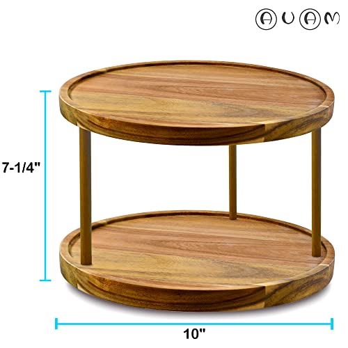 10" Two Tier Acacia Wood Lazy Susan Organizer Kitchen Turntable for Cabinet Pantry Table Organization (Acacia Two Tier / 10")