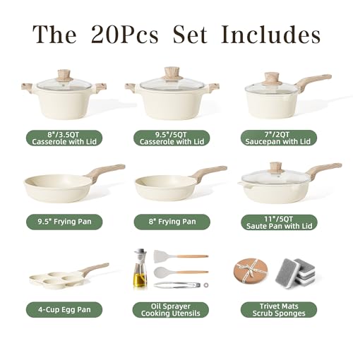 Pots and Pans Set (Cream White / 20 Piece Egg Pan Set)