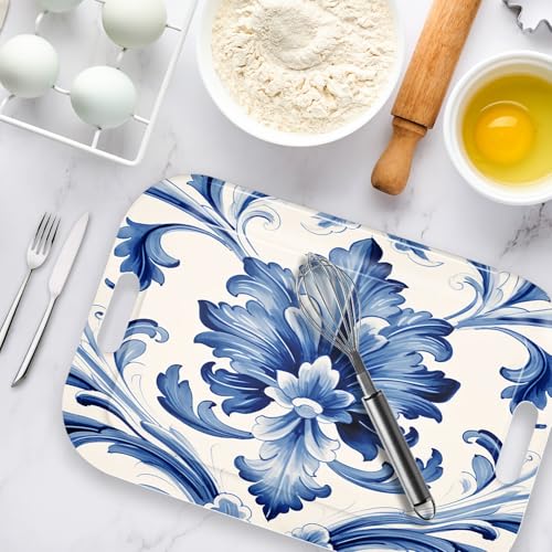 Serving Trays with Handles (Blue and White Pattern)
