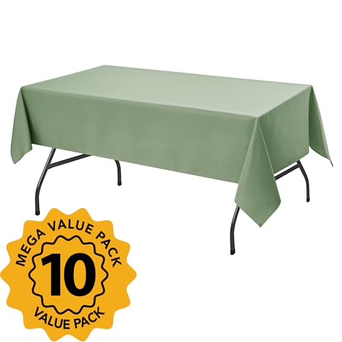 10 Pack Sage Green Tablecloths for Rectangle Tables (Sage Green / 60x102 In, 10 Pack)