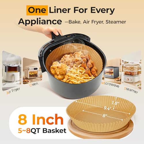 150 Pcs 8" Round Air Fryer Liners Disposable for 5 (8" Round)