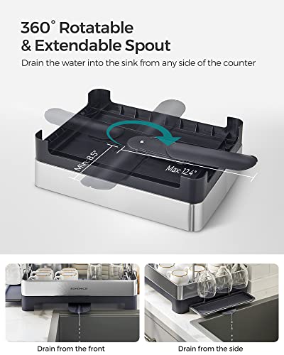 2 Tier Dish Drying Rack for Kitchen Counter (Silver + Gray)