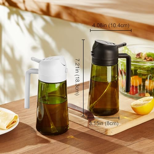 16oz Olive Oil Dispenser for Kitchen (2 Pack / White&Green)