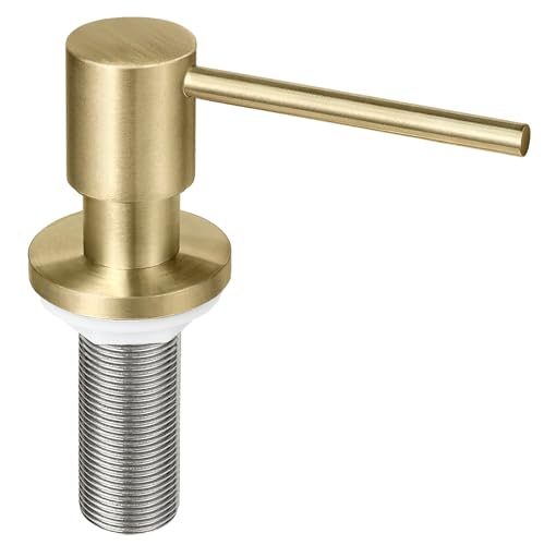 Brushed Gold All Brass Sink Soap Dispenser for Kitchen Sink Deck Mounted with 17 OZ Above The Sink Refillable PET Bottle Brass Pump Head in Counter Dish Soap Dispenser (Brushed Gold)