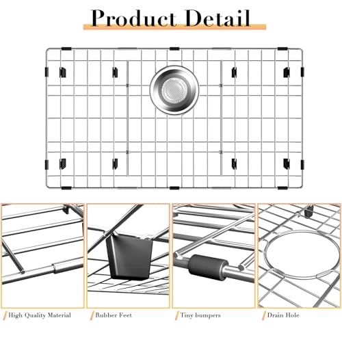 26-1/8" x 14-1/8" Stainless Steel Sink Grid, Sink Grate for Bottom (26-1/8''x14-1/8''/Rear Drain)