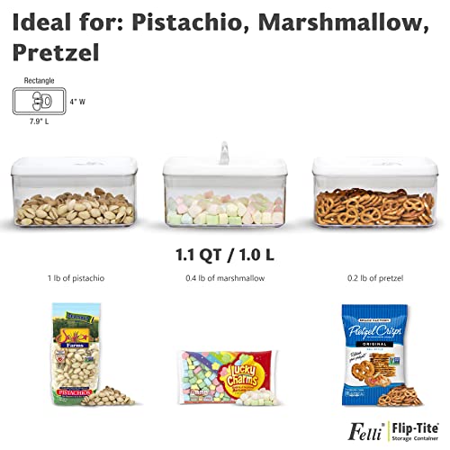 Flip Tite Food Storage Container with Lid 4” RECTANGLE Airtight Ring Flip Lock Top (White / 4")