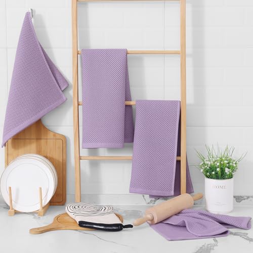 100% Cotton Waffle Weave Kitchen Dish Towels 4 (Lavender / 13 X 28 - 4 Pack)