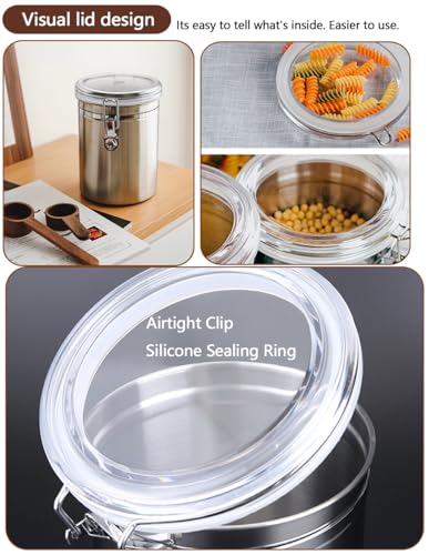 Coffee Canister 4 Pcs Stainless Steel Food Container with Clear Lids Airtight Container Stackable Canisters Kitchen Pantry Storage for Cereal (1.8L Silver-4)