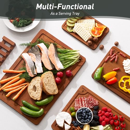 Bamboo Cutting Board Set Non Slip Feet with Holder Over Sink Father Day Dad Parents Papa Stepdad Pappy Poppy Pawpaw Who Want Nothing Everything Future Groom Bride Christmas Happy Birthday Gifts Ideal (Brown / 4 Pack with Holder)