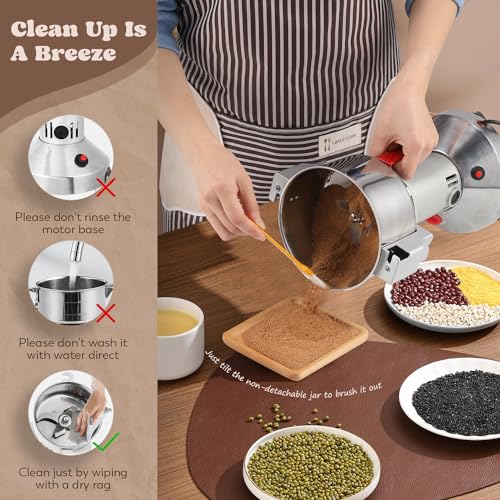 Grain Mill Grinder Electric 500g Commercial Spice Grinder 2500W Stainless Steel Pulverizer Dry Grinder Grinding Machine (Silver / 500g Upright)