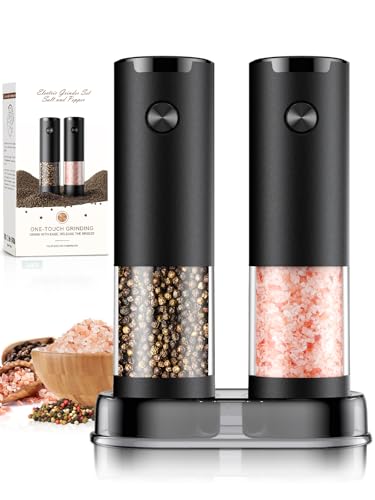 Electric Salt and Pepper Grinder Set Automatic Battery Pepper Mill Shakers Adjustable Coarseness Upgraded Larger Capacity with Led Home and Kitchen Appliances White Elephant Gifts for Women Men (BlackBlack)