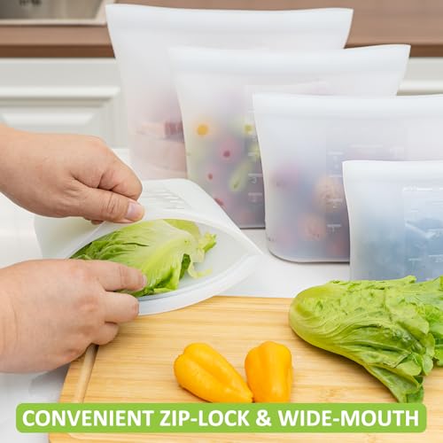 Reusable Silicone Food Storage Bags Quart 4 Pack (Translucent | Small | 4 Pack)