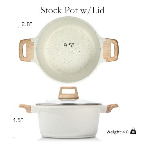 Nonstick Stock Pot with Lid (5.3 Quarts / White)