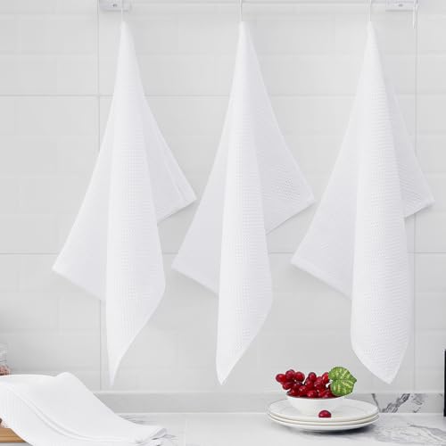 100% Cotton Oversized Waffle Weave Kitchen Towels 4 (White / 20 X 28 - 4 Pack)